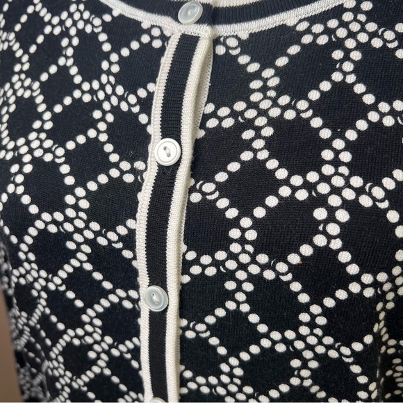 Talbots Charming Cardigan Geo Pearl Black White Button-up Light Sweater Sz Med - Picture 11 of 11